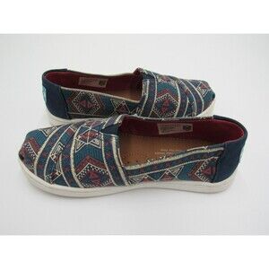 TOMS Classic Navy Forest Tribal Girls 13Y Slip On Flats Casual Aztec